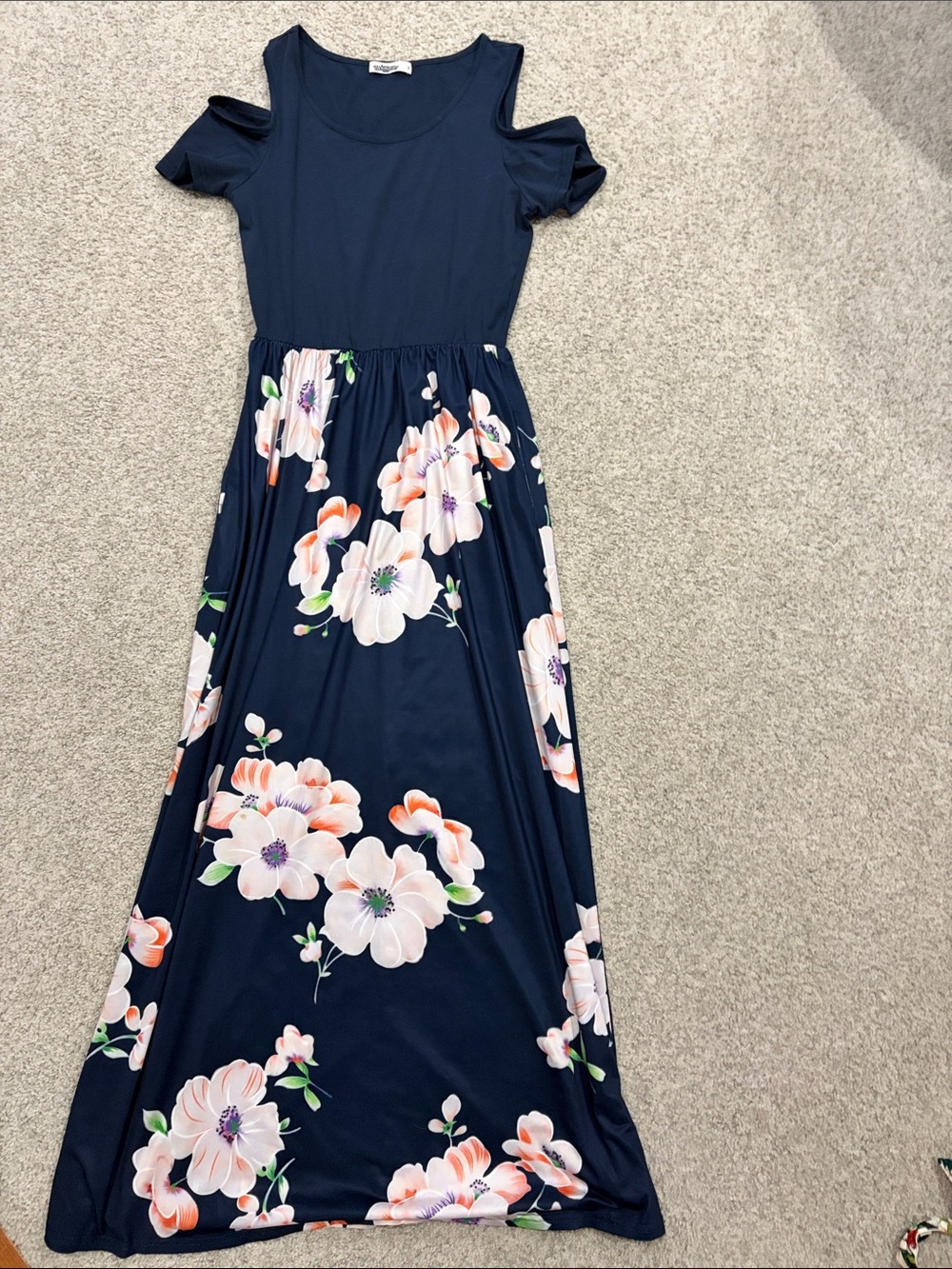 Women’s Navy Maxi Dress with Pink Floral Print